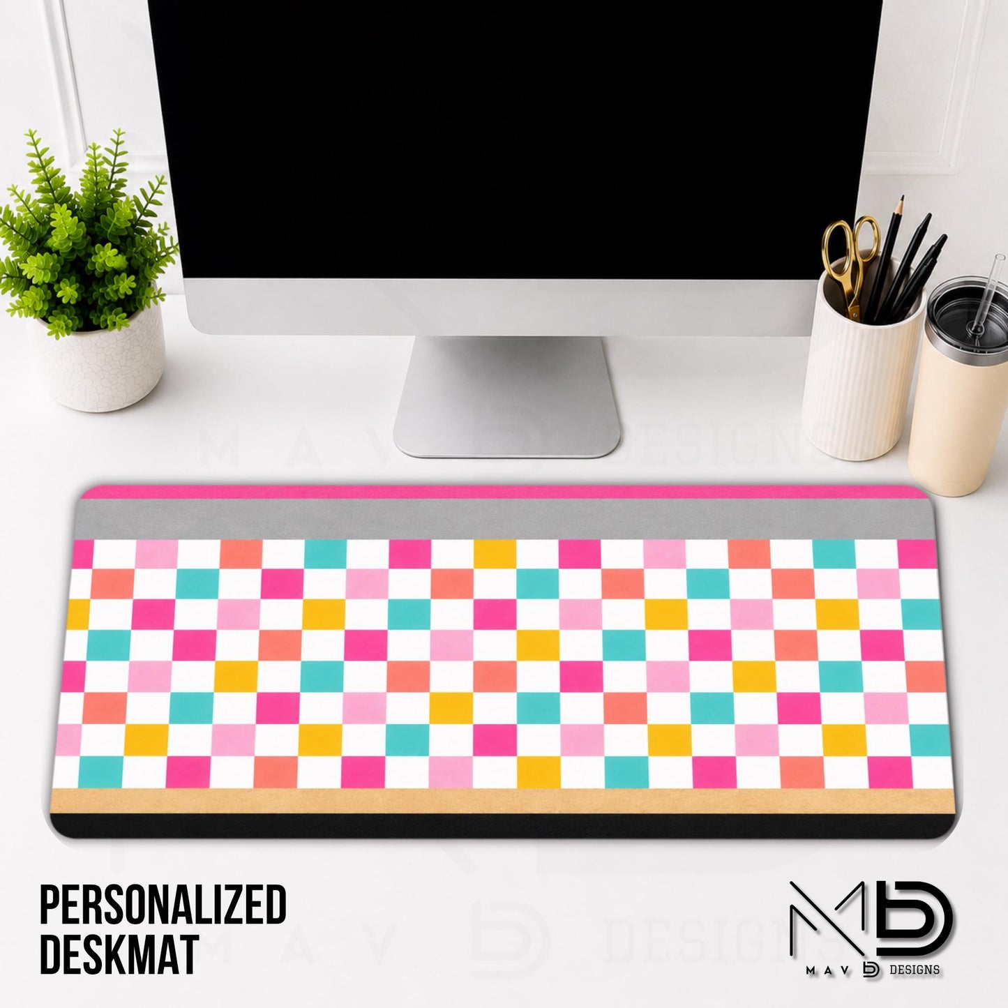 Personalized Deskmat | Bright Checkered Pencil Layers