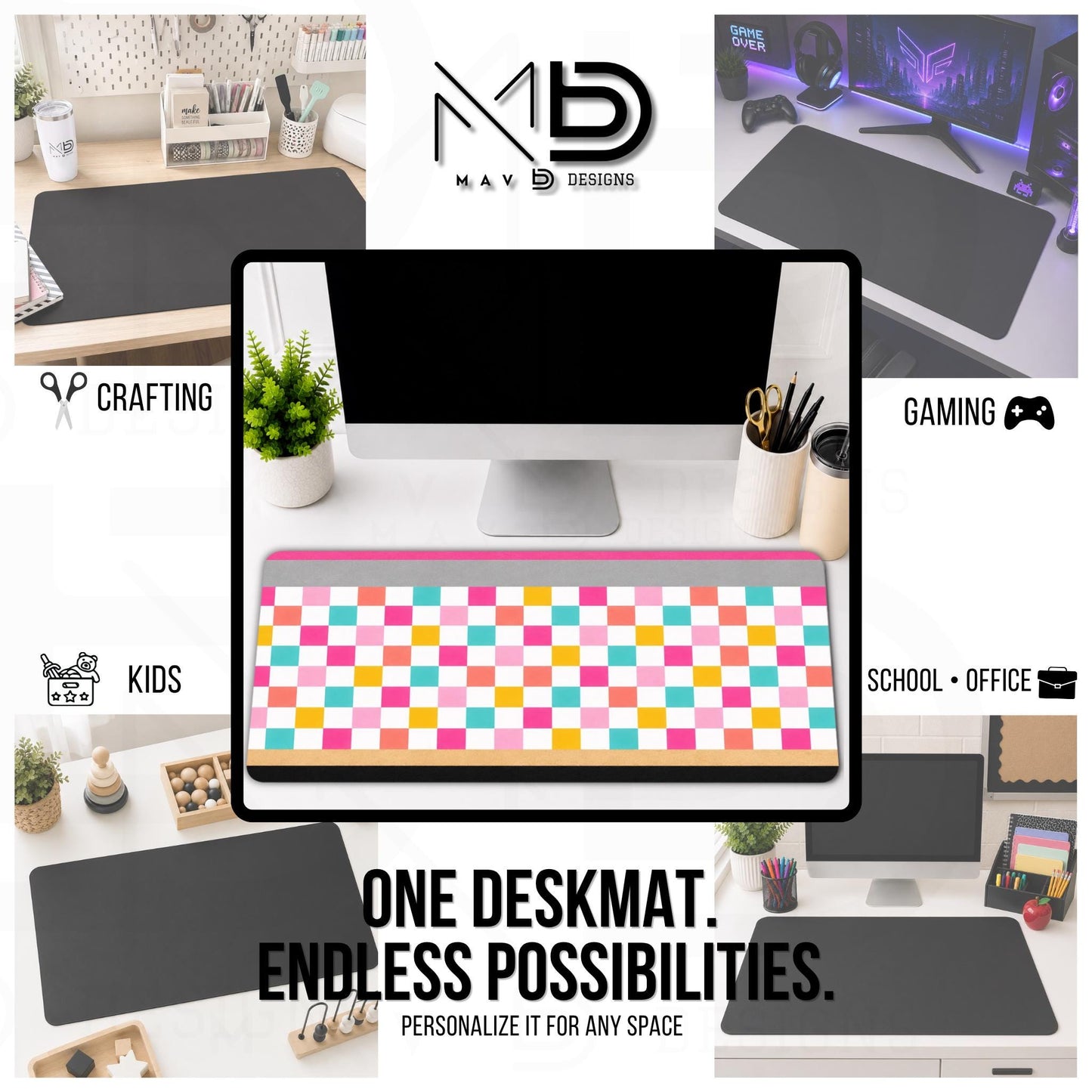 Personalized Deskmat | Bright Checkered Pencil Layers