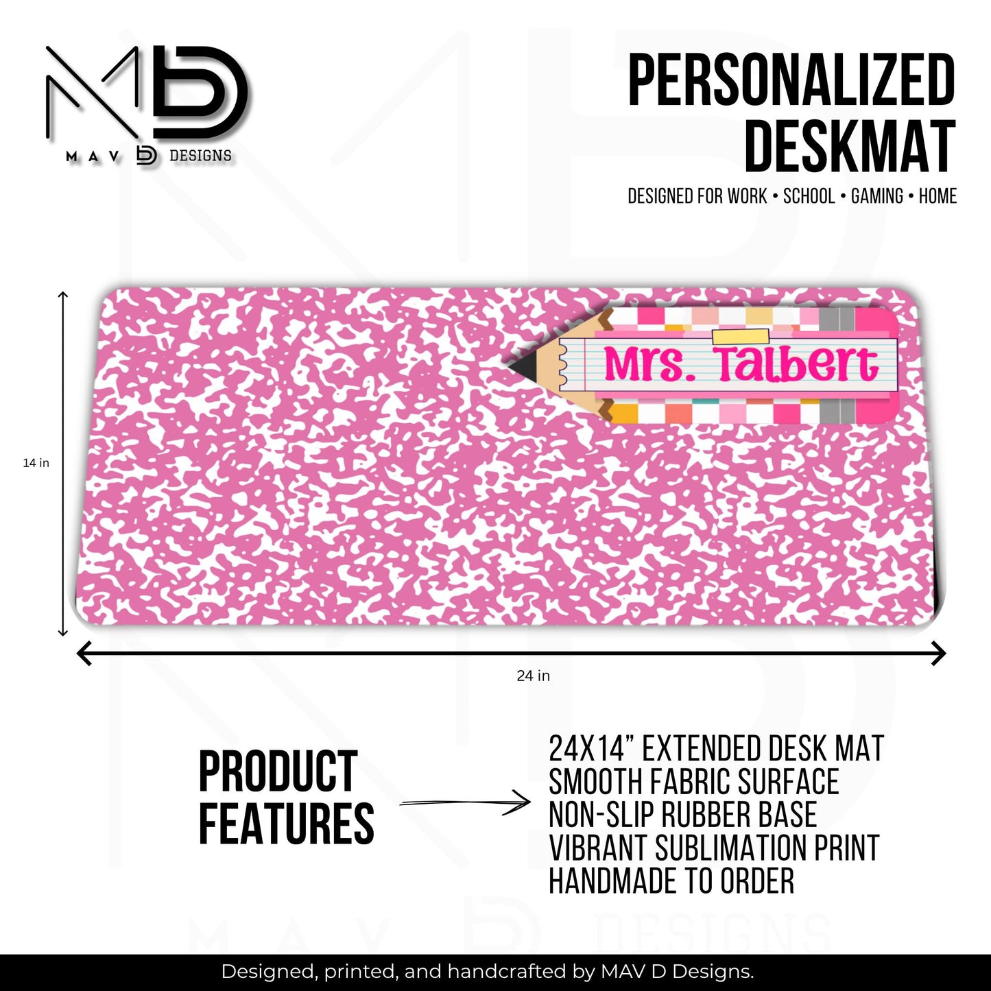 Personalized Deskmat | Pink Composition | Pink Post It Washi Tape Checkered Pencil Layer | Custom Name