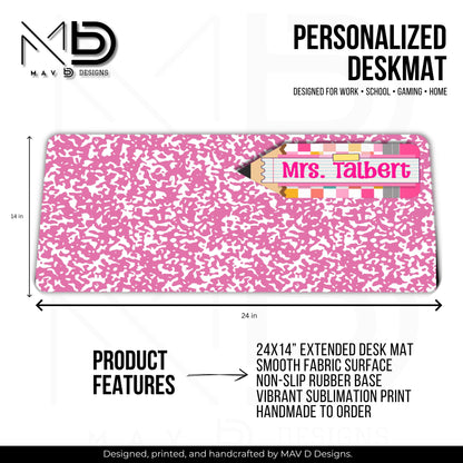 Personalized Deskmat | Pink Composition | Pink Post It Washi Tape Checkered Pencil Layer | Custom Name