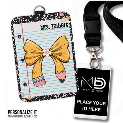 Personalized ID Badge Holder | Pencil Bow Paper Composition {+COLOR OPTIONS}
