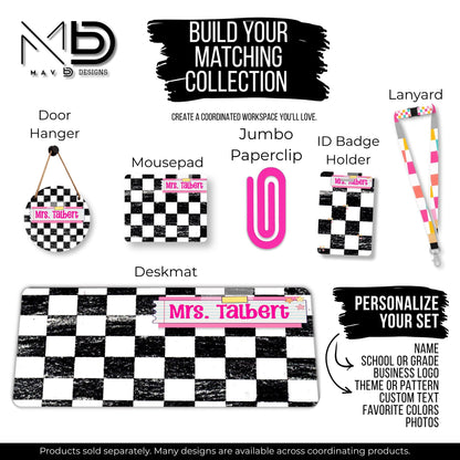 Personalized ID Badge Holder | Checkered Washi Tape Nameplate |  {+COLOR OPTIONS}