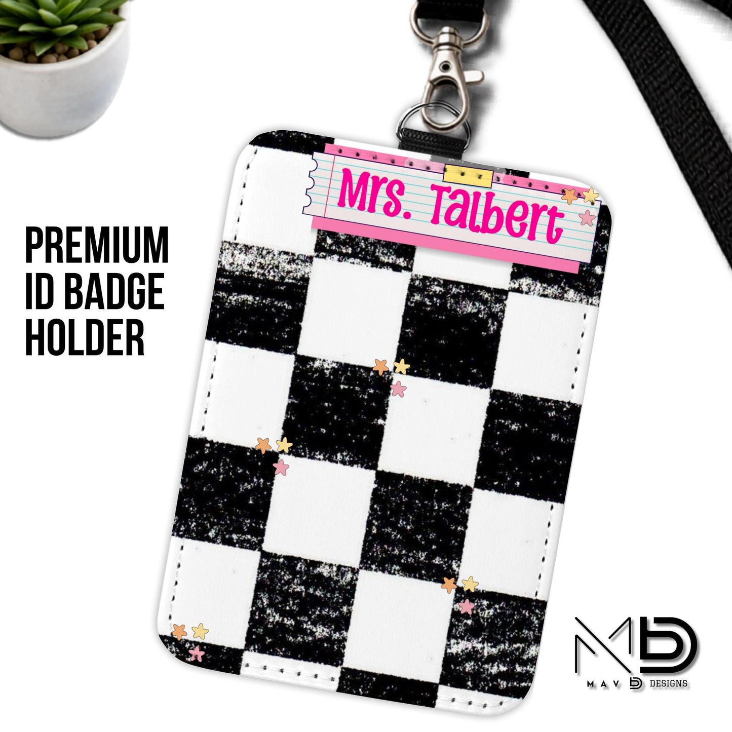 Personalized ID Badge Holder | Checkered Washi Tape Nameplate |  {+COLOR OPTIONS}