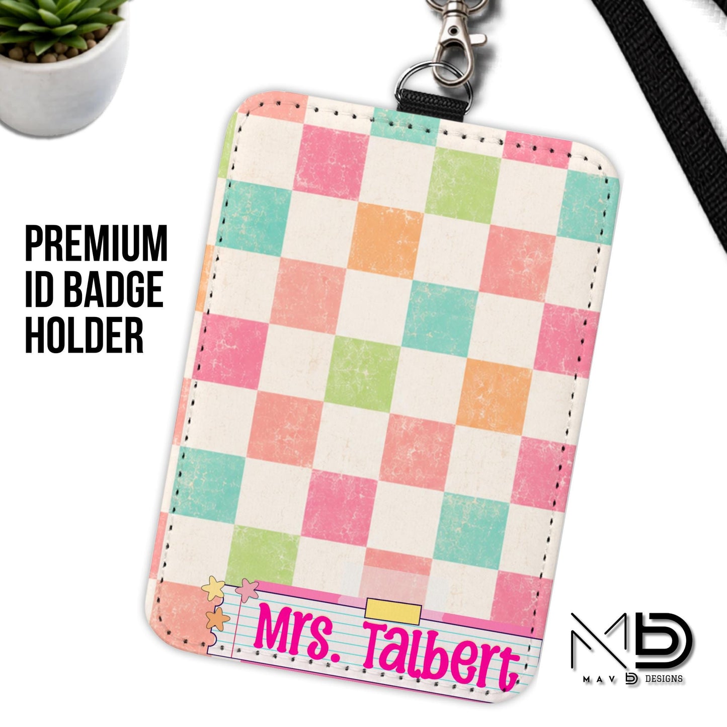 Personalized ID Badge Holder | Checkered Washi Tape Nameplate |  {+COLOR OPTIONS}