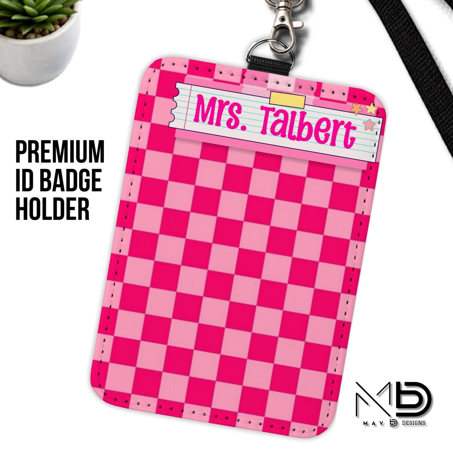Personalized ID Badge Holder | Checkered Washi Tape Nameplate |  {+COLOR OPTIONS}
