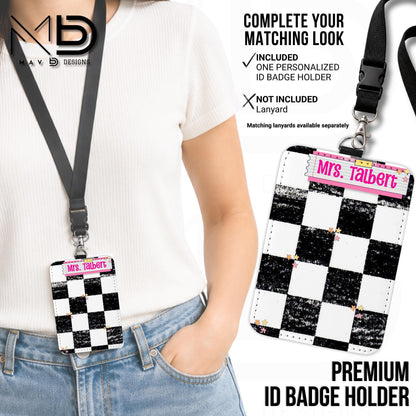 Personalized ID Badge Holder | Checkered Washi Tape Nameplate |  {+COLOR OPTIONS}