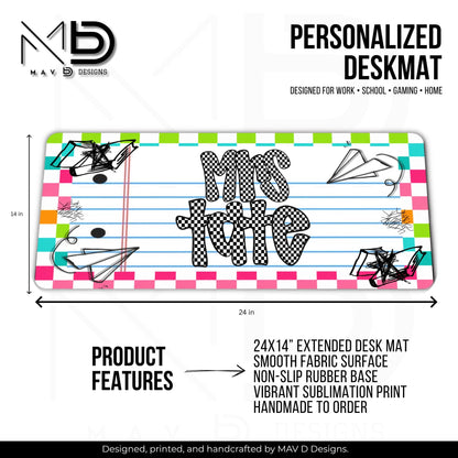 Personalized Deskmat | Vibrant Checkered Paper Doodle | Checkered Name