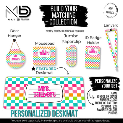 Personalized Deskmat | Vibrant Checkered Composition Nameplate | Custom Name