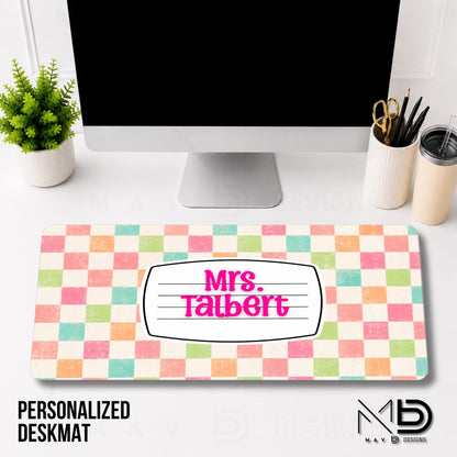 Personalized Deskmat | Pastel Checkered Composition Nameplate | Custom Name