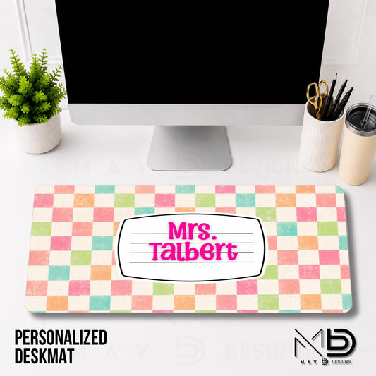 Personalized Deskmat | Pastel Checkered Composition Nameplate | Custom Name