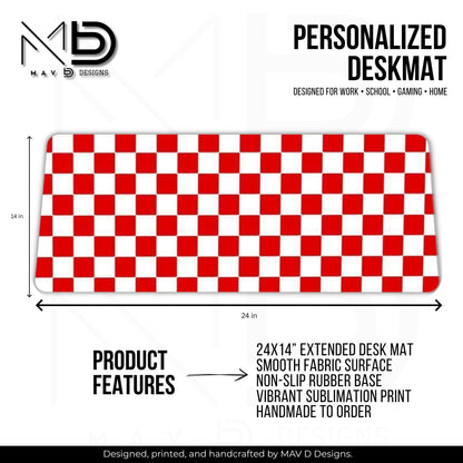 Personalized Deskmat | Red Checkered | Custom Name | Custom Design