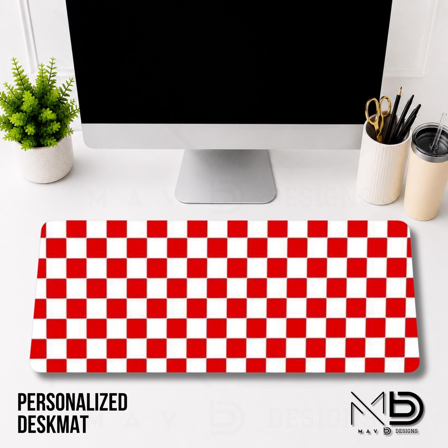 Personalized Deskmat | Red Checkered | Custom Name | Custom Design