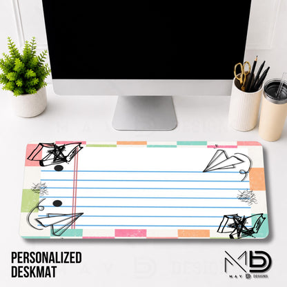 Personalized Deskmat | Pastel Checkered Paper Doodles | Custom Name