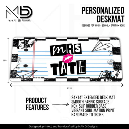 Personalized Deskmat | Mean Girl Font Checkered Doodle Paper | Custom Name