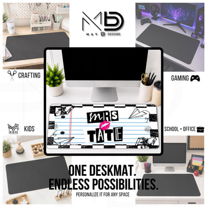 Personalized Deskmat | Mean Girl Font Checkered Doodle Paper | Custom Name