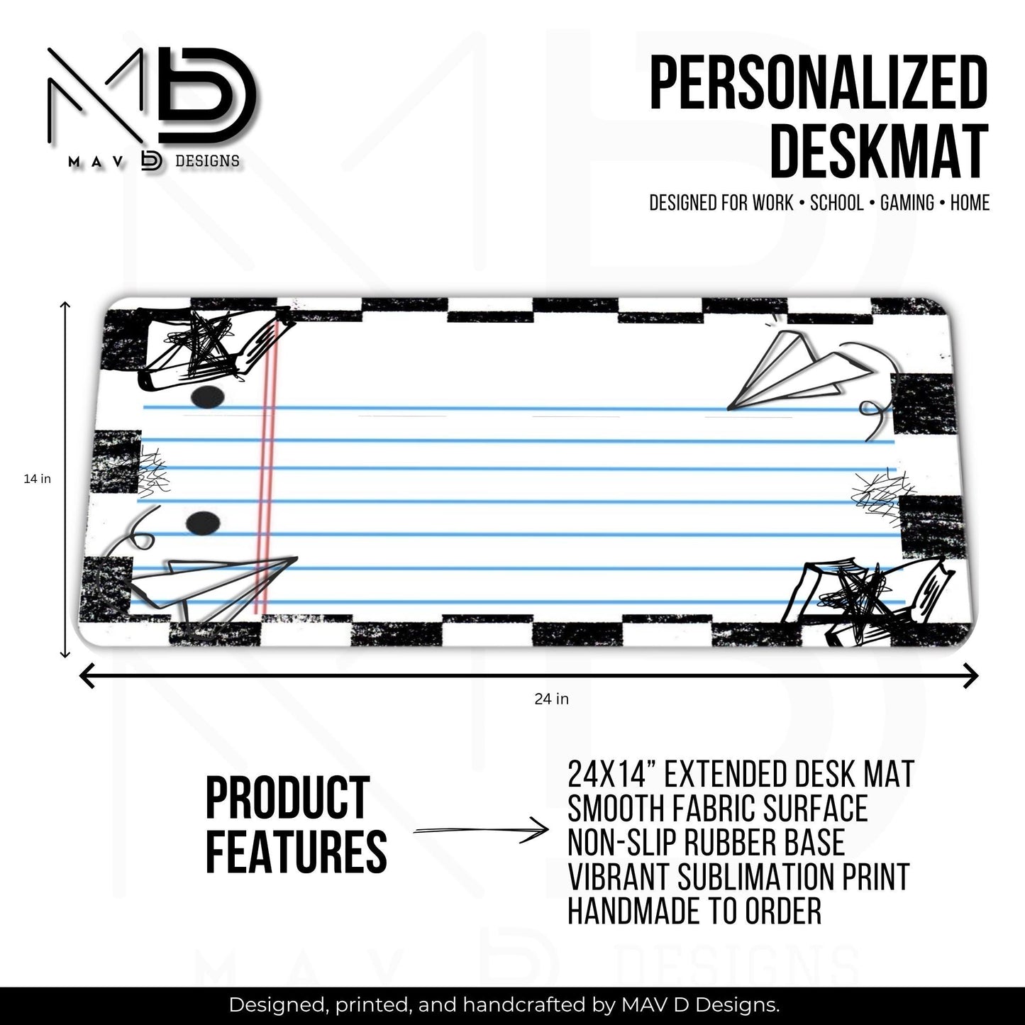 Personalized Deskmat | Checkered Paper Doodles | Custom Name