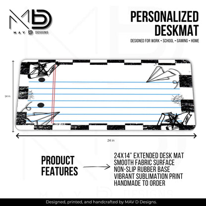 Personalized Deskmat | Checkered Paper Doodles | Custom Name