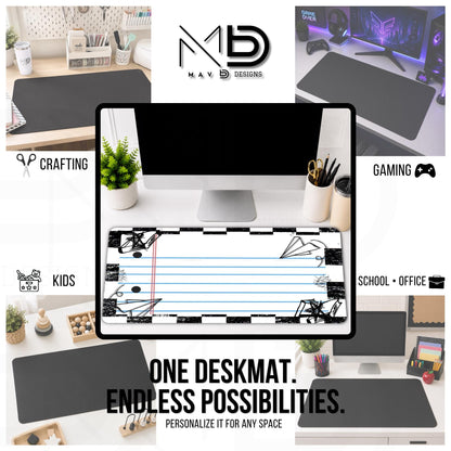 Personalized Deskmat | Checkered Paper Doodles | Custom Name