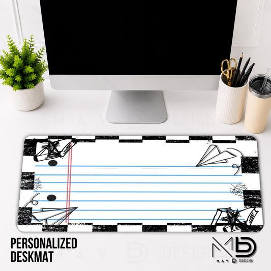 Personalized Deskmat | Checkered Paper Doodles | Custom Name