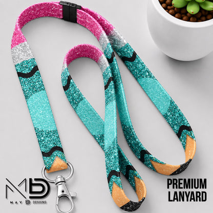 Personalized Lanyard | Teal Sparkly Crayon