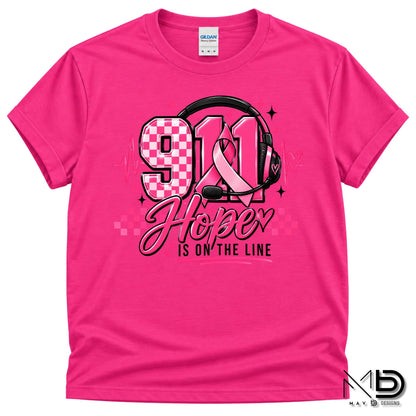 911 Dispatch Hope Is On The Line | 911 Dispatcher Breast Cancer Awareness Shirt | Telecommunicator Shirt | Breast Cancer Shirt