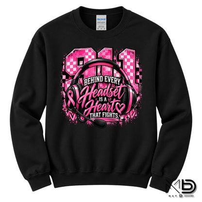 911 Dispatch Heart Behind The Headset | 911 Dispatcher Breast Cancer Awareness Shirt | Telecommunicator Shirt | Breast Cancer Shirt