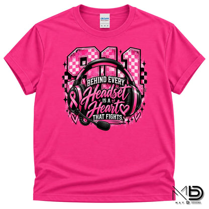 911 Dispatch Heart Behind The Headset | 911 Dispatcher Breast Cancer Awareness Shirt | Telecommunicator Shirt | Breast Cancer Shirt