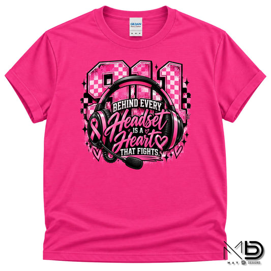 911 Dispatch Heart Behind The Headset | 911 Dispatcher Breast Cancer Awareness Shirt | Telecommunicator Shirt | Breast Cancer Shirt