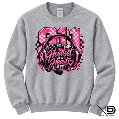 911 Dispatch Heart Behind The Headset | 911 Dispatcher Breast Cancer Awareness Shirt | Telecommunicator Shirt | Breast Cancer Shirt