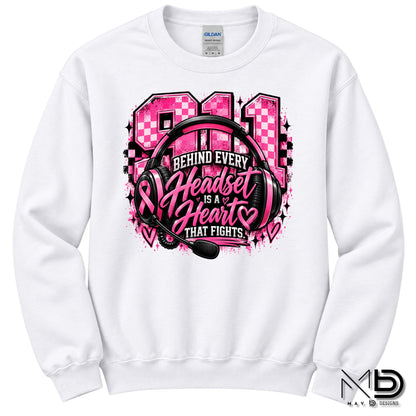 911 Dispatch Heart Behind The Headset | 911 Dispatcher Breast Cancer Awareness Shirt | Telecommunicator Shirt | Breast Cancer Shirt