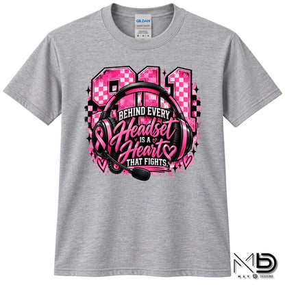 911 Dispatch Heart Behind The Headset | 911 Dispatcher Breast Cancer Awareness Shirt | Telecommunicator Shirt | Breast Cancer Shirt