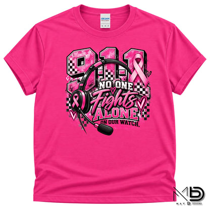 No One Fights Alone On Our Watch 2 | 911 Dispatcher Breast Cancer Awareness Shirt | Telecommunicator Shirt | Breast Cancer Shirt