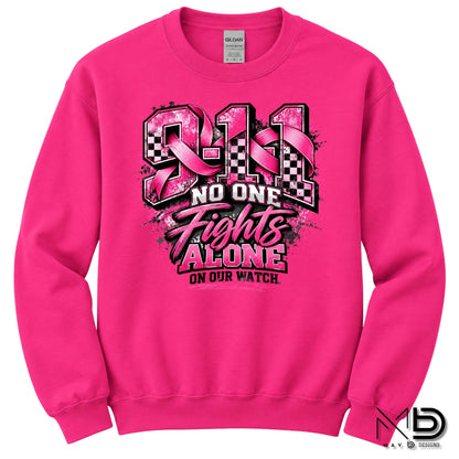 No One Fights Alone On Our Watch 3 | 911 Dispatcher Breast Cancer Awareness Shirt | Telecommunicator Shirt | Breast Cancer Shirt