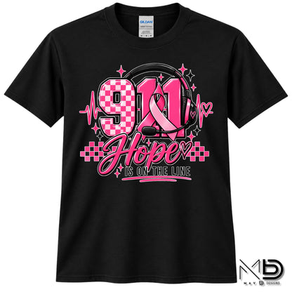911 Dispatch Hope Is On The Line | 911 Dispatcher Breast Cancer Awareness Shirt | Telecommunicator Shirt | Breast Cancer Shirt