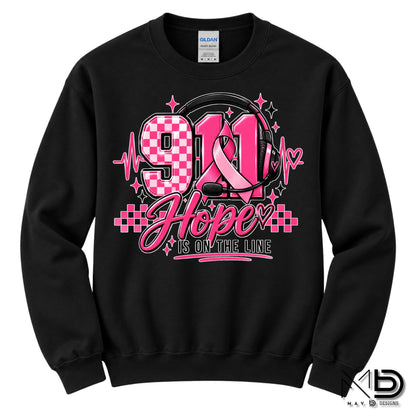 911 Dispatch Hope Is On The Line | 911 Dispatcher Breast Cancer Awareness Shirt | Telecommunicator Shirt | Breast Cancer Shirt