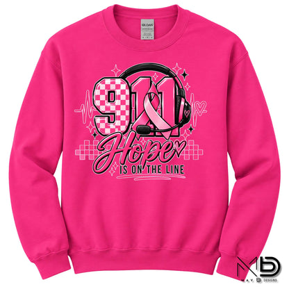 911 Dispatch Hope Is On The Line | 911 Dispatcher Breast Cancer Awareness Shirt | Telecommunicator Shirt | Breast Cancer Shirt