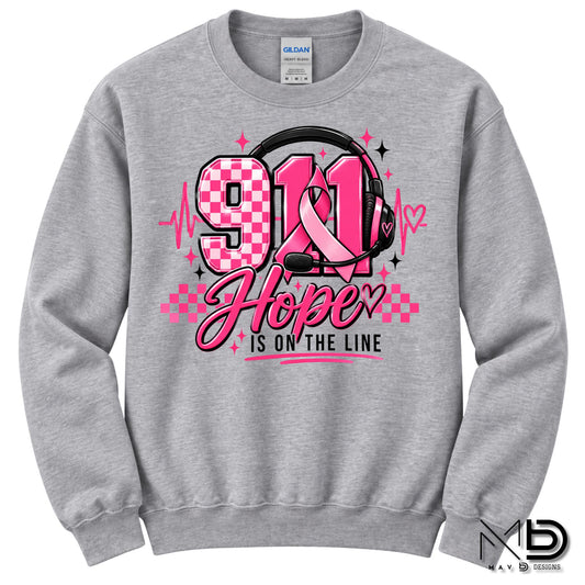 911 Dispatch Hope Is On The Line | 911 Dispatcher Breast Cancer Awareness Shirt | Telecommunicator Shirt | Breast Cancer Shirt