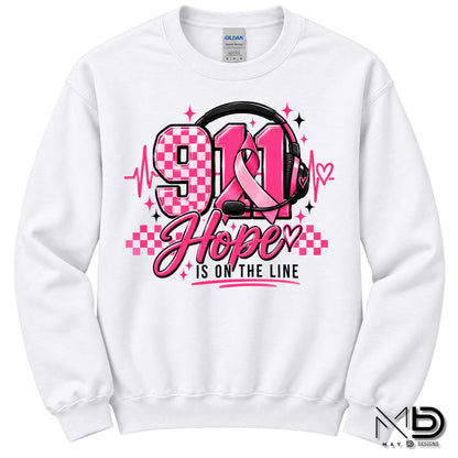 911 Dispatch Hope Is On The Line | 911 Dispatcher Breast Cancer Awareness Shirt | Telecommunicator Shirt | Breast Cancer Shirt