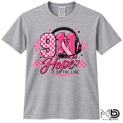 911 Dispatch Hope Is On The Line | 911 Dispatcher Breast Cancer Awareness Shirt | Telecommunicator Shirt | Breast Cancer Shirt