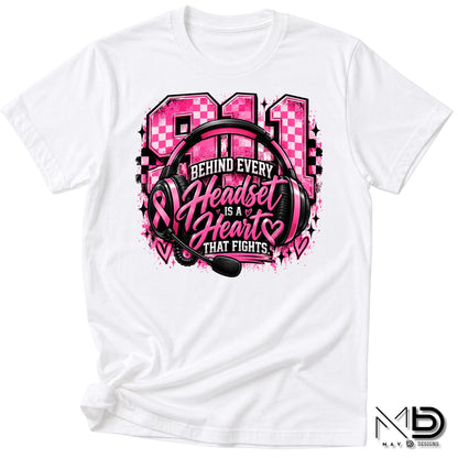 911 Dispatch Heart Behind The Headset | 911 Dispatcher Breast Cancer Awareness Shirt | Telecommunicator Shirt | Breast Cancer Shirt