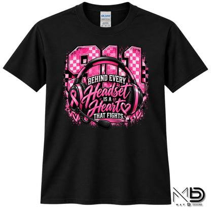 911 Dispatch Heart Behind The Headset | 911 Dispatcher Breast Cancer Awareness Shirt | Telecommunicator Shirt | Breast Cancer Shirt