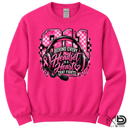 911 Dispatch Heart Behind The Headset | 911 Dispatcher Breast Cancer Awareness Shirt | Telecommunicator Shirt | Breast Cancer Shirt