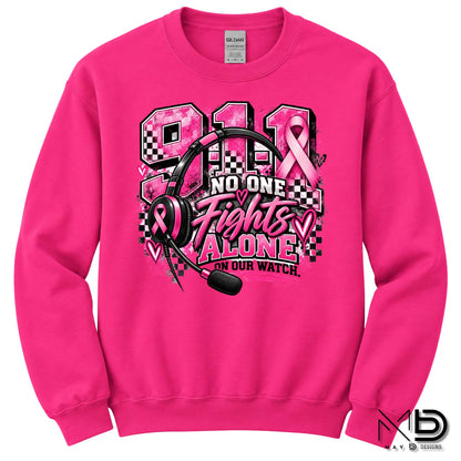 No One Fights Alone On Our Watch 2 | 911 Dispatcher Breast Cancer Awareness Shirt | Telecommunicator Shirt | Breast Cancer Shirt